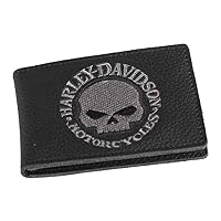 Harley-Davidson Men's Embroidered Willie G Skull Duo-Fold Wallet, XML6136-GRYBLK