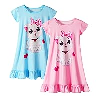 Girls Causal Dress Cartoon Cat Dresses Short Sleeve Playwear Sundress Summer Outfit Clothes Pack of 2