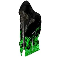 Oversized Hooded Cloak for Men Winter 3D Flame Graphic Hooded Cardigan Sherpa Lined Fleece Warm Coat with Pockets