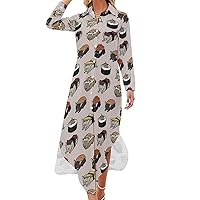 Funny Chihuahuas Sushi Women Shirt Dress Button Down Maxi Dress Long Swing Dress Casual Party Dresses