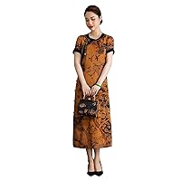 Modified Cheongsam Silk Fragrant Cloud Yarn Chinese Traditional Phoenix Peony Printed Dress 2590