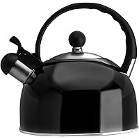 2.5 Liter Whistling Tea Kettle - Modern Stainless Steel Whistling Tea Pot for Stovetop Hot Water Boiler with Cool Grip Ergonomic Handle (Black, 2.5 Litter)