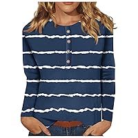 Fall Tops for Women Casual Button Down Long Sleeve Shirt Crewneck Trendy Loose Fit Tees Cute Teen Girl Sweatshirt