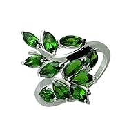 Chrome Diopside Marquise Shape 3X6MM Natural Earth Mined Gemstone 10K White Gold Ring Unique Jewelry for Women & Men