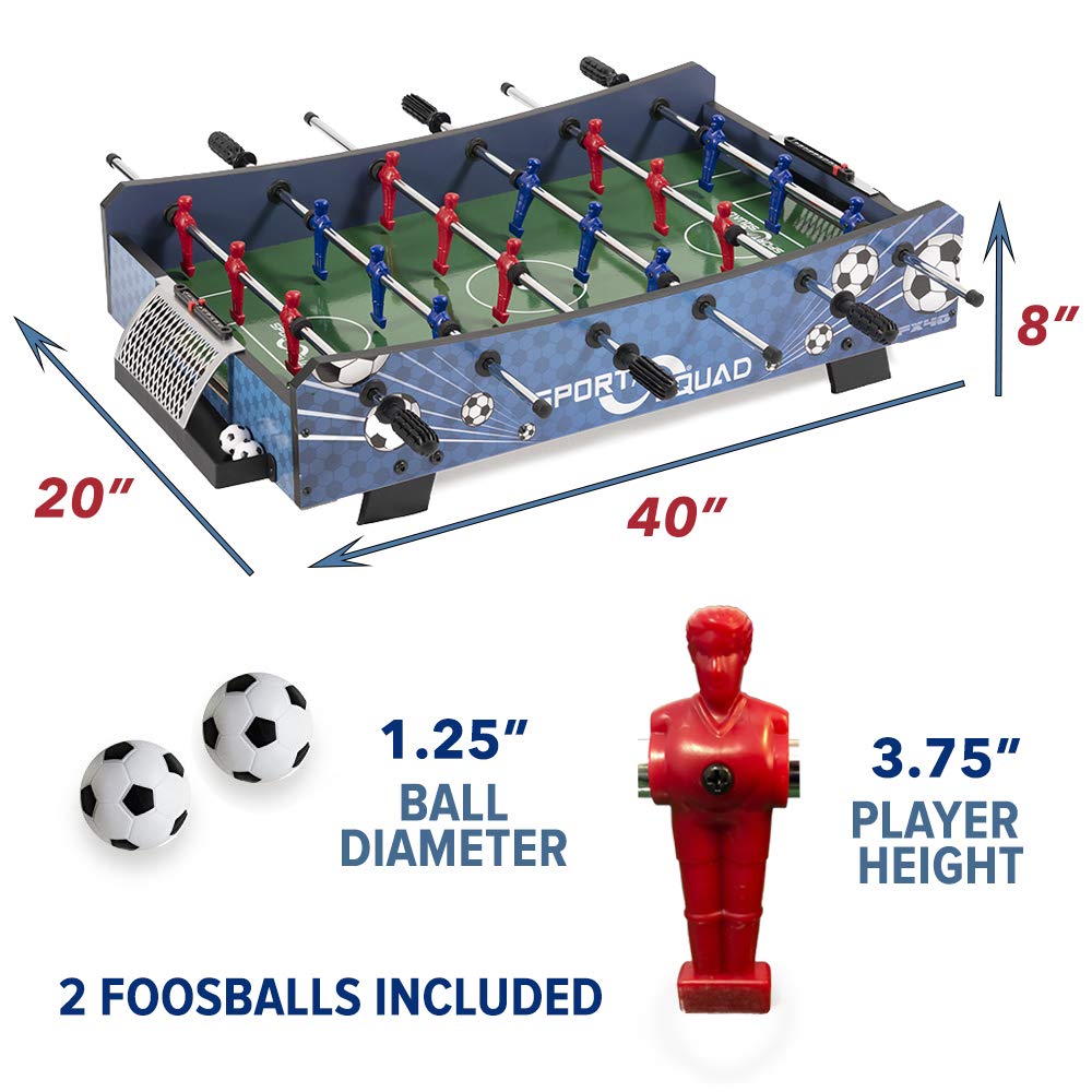 Sport Squad FX40 40 inch Table Top Foosball Table for Adults and Kids - Compact Mini Tabletop Soccer Game - Portable Recreational Hand Soccer for Game Room & Family Game Night - Incl. 2 Foosball Balls