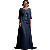 SERYO Mother of The Groom Dresses Lace Wedding Guest Dresses for Women with Jacket Navy US4