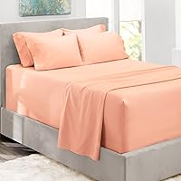 Hearth & Harbor 6Pc King Size Bed Linen Set - Extra Deep Pocket, Microfiber, Peach - Includes 4 Pillowcases, 1 Fitted, 1 Flat Sheet