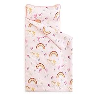 Wake In Cloud - Unicorn Nap Mat with Removable Pillow for Kids Toddler Boys Girls Daycare Preschool Kindergarten Sleeping Bag, Rainbows Flowers Unicorns Printed on Pink,100% Soft Microfiber