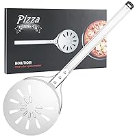 Pizza Turning Peel, 8-inch Pizza Peel Turner Spinner, Long Handle Perforated Aluminum Pizza Peel with Silicone Hook, Pizza Oven Accessories