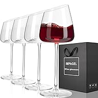Slanted Red/White Wine Glasses, Set of 4, Elegant Hand-Blown Long Stem Wine Glasses with Unique Concave Base, Modern Premium Crystal Glassware, Gift for Wedding,Wine Tasting,and Christmas-13.5 oz