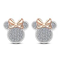 Two-Tone Gold Plated Cubic Zirconia Womens Girls Mickey Minnie Mouse Stud Earrings (Push Back)
