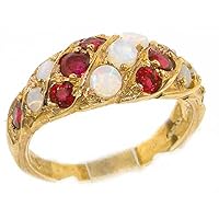 14k Yellow Gold Real Genuine Opal and Ruby Womens Band Ring