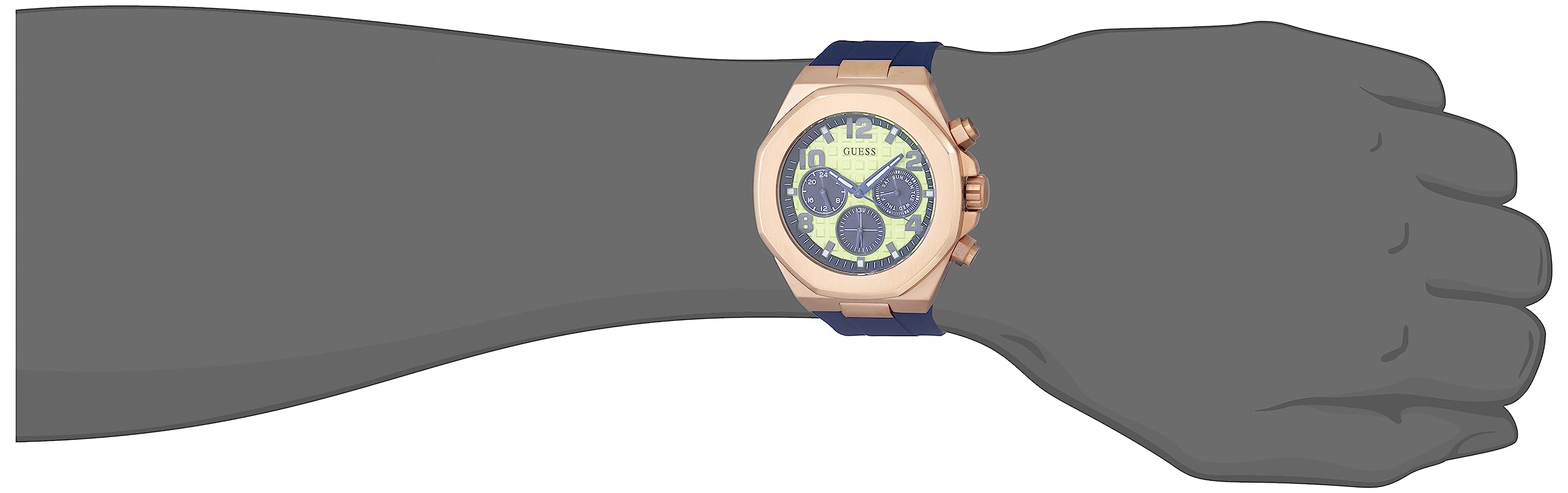 GUESS Men's 46mm Watch - Blue Strap Lime Green Dial Rose Gold Tone Case