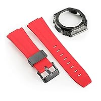 Carved Steel Models GA-2100 Newest Design Ready Stock Silicone Strap and case GA2100 2110 Watch Band and Metal case Replacement (Color : Red Black)