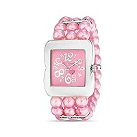 Betsey Johnson Women's Watch Rectangular Alloy Case Rose Face Pink Simulated Pearl Band (BJW158FU)