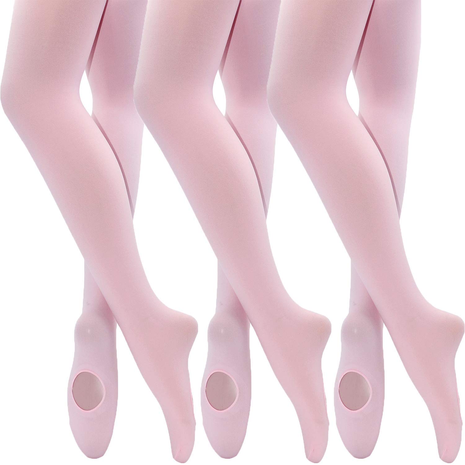 MANZI Womens Girls Solid Color Comfortable Convertible Ballet Tights 1-3 Pairs Pack