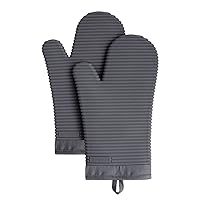 KitchenAid Ribbed Soft Silicone Oven Mitt Set, Charcoal Grey 2 Count , 7.5
