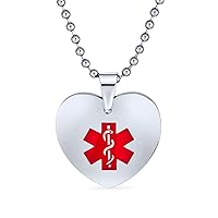 Bling Jewelry Personalize Customizable Medical Id Dog Heart Shape Tag Pendant Engravable Necklace For Women For Teen Stainless