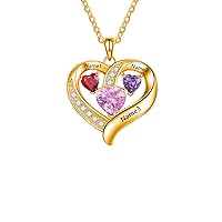 10K/14K/18K Gold Diamond Personalized Name Heart Necklace with 1-4 Birthstones Real Diamond Engraved 1-4 Names Pendant Jewelry Gift for Mom