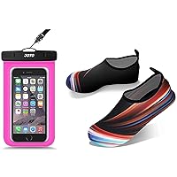 JOTO Universal Magenta Waterproof Pouch Cellphone Dry Bag Case for iPhone and Galaxy Bundle with Water Shoes for Women Men Kids