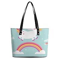 Womens Handbag Rainbow Unicorn Leather Tote Bag Top Handle Satchel Bags For Lady