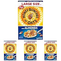 Honey Bunches of Oats with Almonds Breakfast Cereal, Honey Cereal with Granola Clusters and Sliced Almonds, Family Size Cereal, 18 OZ Box (Pack of 4)