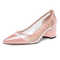WAYDERNS Women's Transparent Pointed Toe Slip On Patent Clear Chunky Low Heel Pumps Shoes 2 Inch