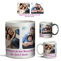 Personalised Collage Mugs with Designs Professional Quality Images - 11oz - Dishwasher Safe - Customised Thank You Coffee Or Tea Mug with Custom Photo Text Image (Six Photos) (2 Photos Square)