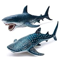 Gemini&Genius Sea Animal Great White Shark and Whale Shark Action Figure Set Soft Rubber Ocean Sea Animal Marine Animal Model Toys for Kids Swimming, Beach, Bath, Role Playing