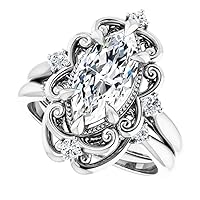 JEWELERYOCITY 4 CT Marquise Cut VVS1 Colorless Moissanite Engagement Ring Set, Wedding/Bridal Ring Set, Sterling Silver Vintage Antique Anniversary Promise Ring Set Gifts