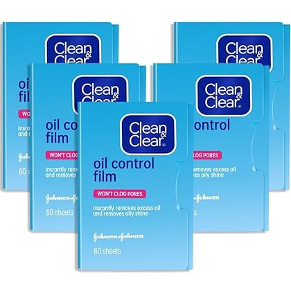 Oil Control Film Replacment for Clean & Clear Oil-Absorbing Sheets,5pack(total 300sheets)Oil Blotting Sheets for Face,9% Larger,Makeup Friendly High-performance Handy Face Blotting Paper for Oily Skin