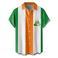 Men's St Patricks Day Short Sleeve Shirt: Funny Green Clover Saint Pattys Day Shirts Loose Button Down Tees