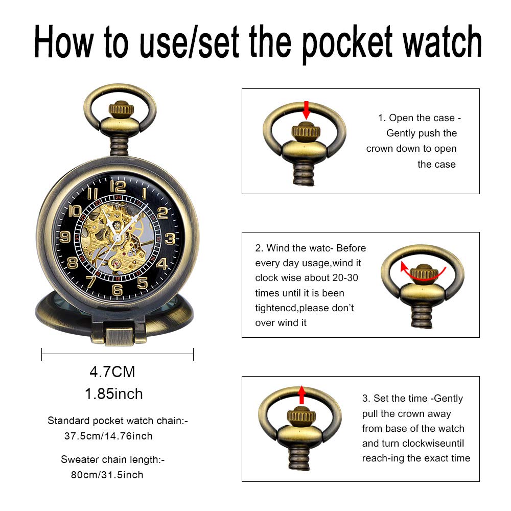 Unendlich U Classic Vintage Mechanical Pocket Watch, Arabic Numerals Scale Mens Womens Watch with Chain Xmas Fathers Day Gift