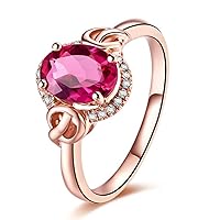 Elegant 14K Rose Gold Ladies' Stone Ring 1.5 Carat Pink Tourmaline Stone Diamond Wedding Engagement Ring Set