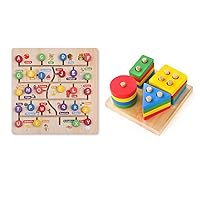 Boxiki Kids Montessori Learning Bundle: Wooden Alphabet Puzzle & Geometric Stacker