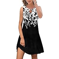 Summer Dresses for Women 2024 Trendy Boho Floral Print Cover Up Crew Neck Sleeveless Sundresses with Pockets