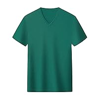 Men's V-Neck Undershirt Henley Shirts Lightweight Basic Short Sleeve T-Shirt Fashion Solid Athletic Gym Workout Tops