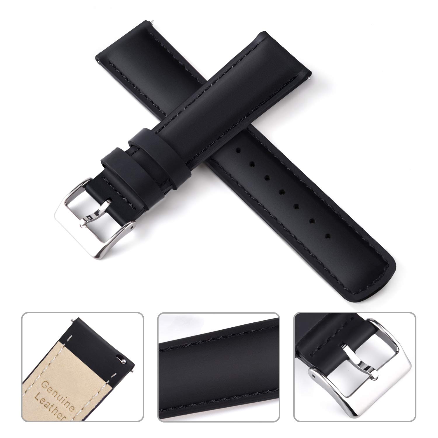 Ritche Quick Release Leather Watch Band 18mm 19mm 20mm 21mm 22mm 23mm 24mm Leather Watch Strap
