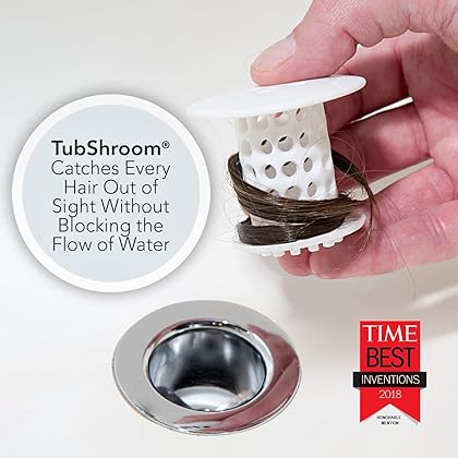 TubShroom The Revolutionary Tub Drain Protector Hair Catcher/Strainer/Snare, White, 2.25 x 2.25 Inch