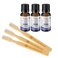 Original Healthy Mouth Blend Organic Toothpaste & Mouthwash Alternative, 3 Pack + BrushEco Bamboo Toothbrush with Three Rows, 3 Pack, Reduce Gum Disease, Promote Healthy Teeth and Gums