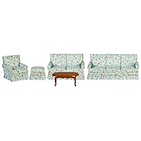 Dollhouse Blue Floral Country Cottage Miniature Living Room Furniture Set 1:12