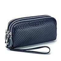 Melon Seed Pattern Three-zipper Ladies Purse Coin Pocket First Layer Cowhide Leather Phone Bag for Women Large Capacity Long Clutch Wristlet Wallet