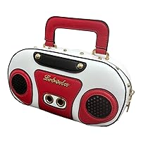 ADOSSY Boombox Handbag, Women's, Shoulder Bag, Unique, Retro, PU Leather, Cute, White, Black, Compact Bag, Boombox Design