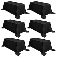 6 Pack Black Tablecloth for Rectangle Tables,90 x 132 Inch Black Polyester Tablecloth for 8 Ft Rectangle Tables,Stain and Wrinkle Resistant Washable Fabric Table Cover for Wedding/Buffet Party/Events