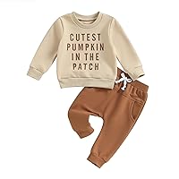 Engofs Toddler Baby Boy Halloween Outfit Pumpkin Crewneck Sweatshirt Pants Set Fall Winter Clothes