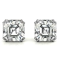 3Ct Asscher Cut Simulated Diamond Push Back Women's Stud Earrings 14k White Gold Finish 925 Sterling Silver