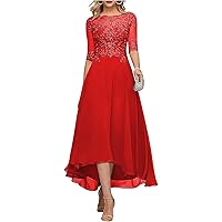 Lace Appliques Mother of The Bride Dresses for Wedding 3/4 Sleeve Tea Length Beaded Formal Evening Prom Dress