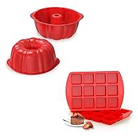 SILIVO 2x Silicone Bundt Pans + 2x Silicone Brownie Pans