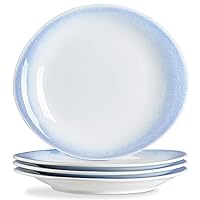 ONEMORE 10 inch Dinner Plates, Ceramic Salad Plates Modern Curve Oval Plate Set of 4 Large Serving Dishes for Appetizer Desserts Pasta Pizza | Scratch Resistant, Dishwasher, Microwave Safe - Blue