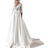 Wedding Guest Dresses for Women,Summer Deep V-Neck Lace Evening Dress Wedding Gowns Floor Length Prom Dresses Formal Gowns